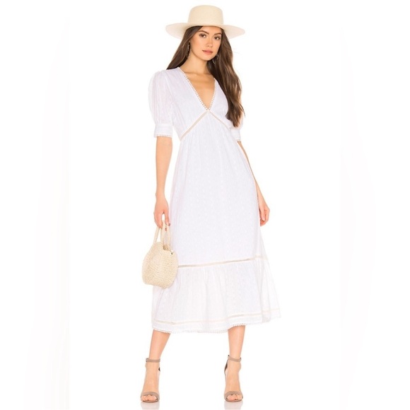 Revolve Tularosa Size Medium Lou Short Sleeve V Neck Midi Dress White Sundress - Picture 1 of 13